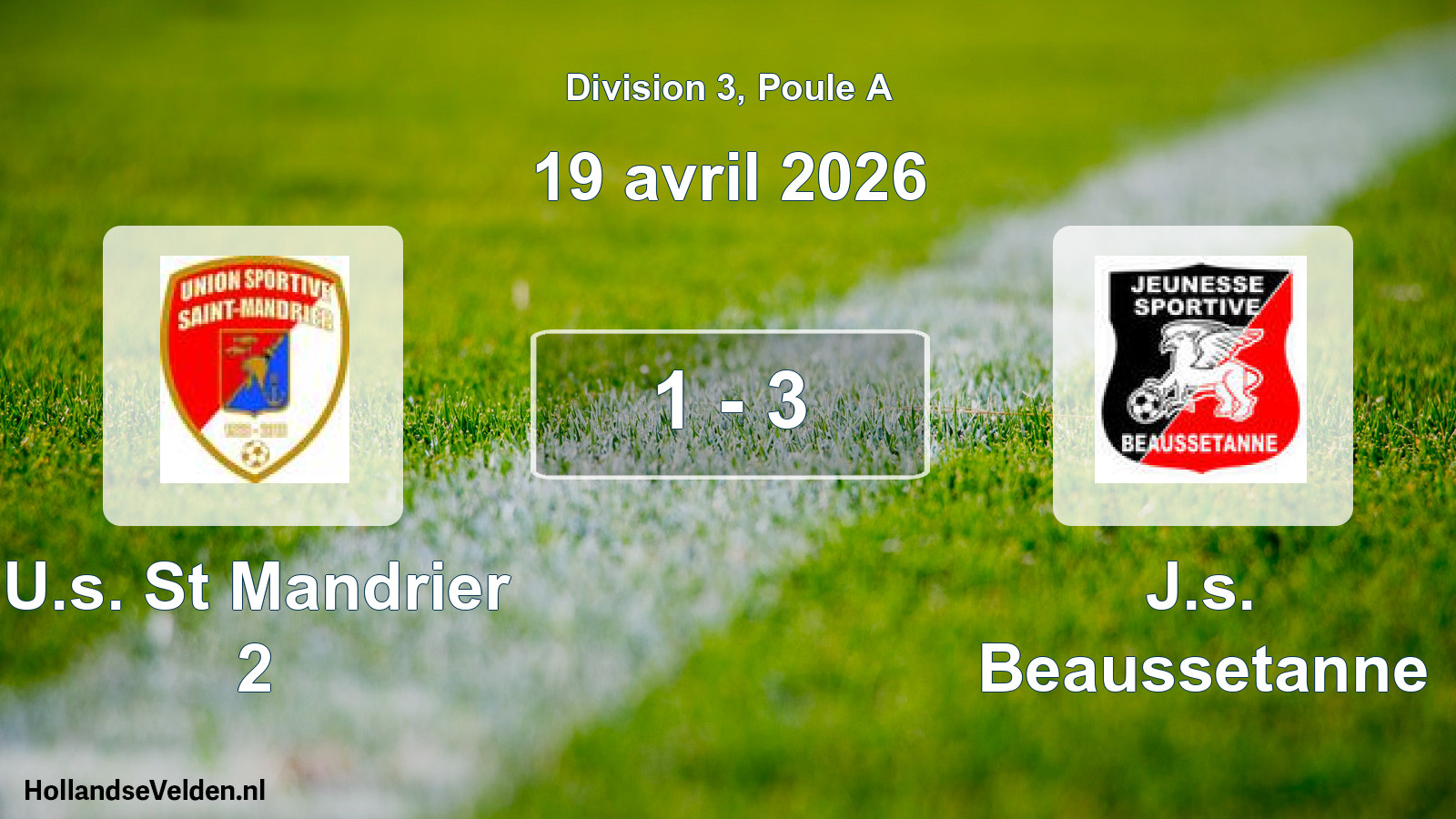 Gespeelde wedstrijd: U.s. St Mandrier 2 - J.s. Beaussetanne 1 - 3 (19 april 2026)