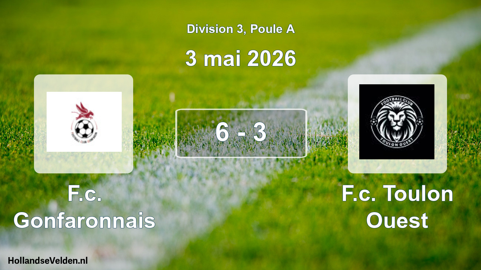Match joué: F.c. Gonfaronnais - F.c. Toulon Ouest 6 - 3 (3 mai 2026)