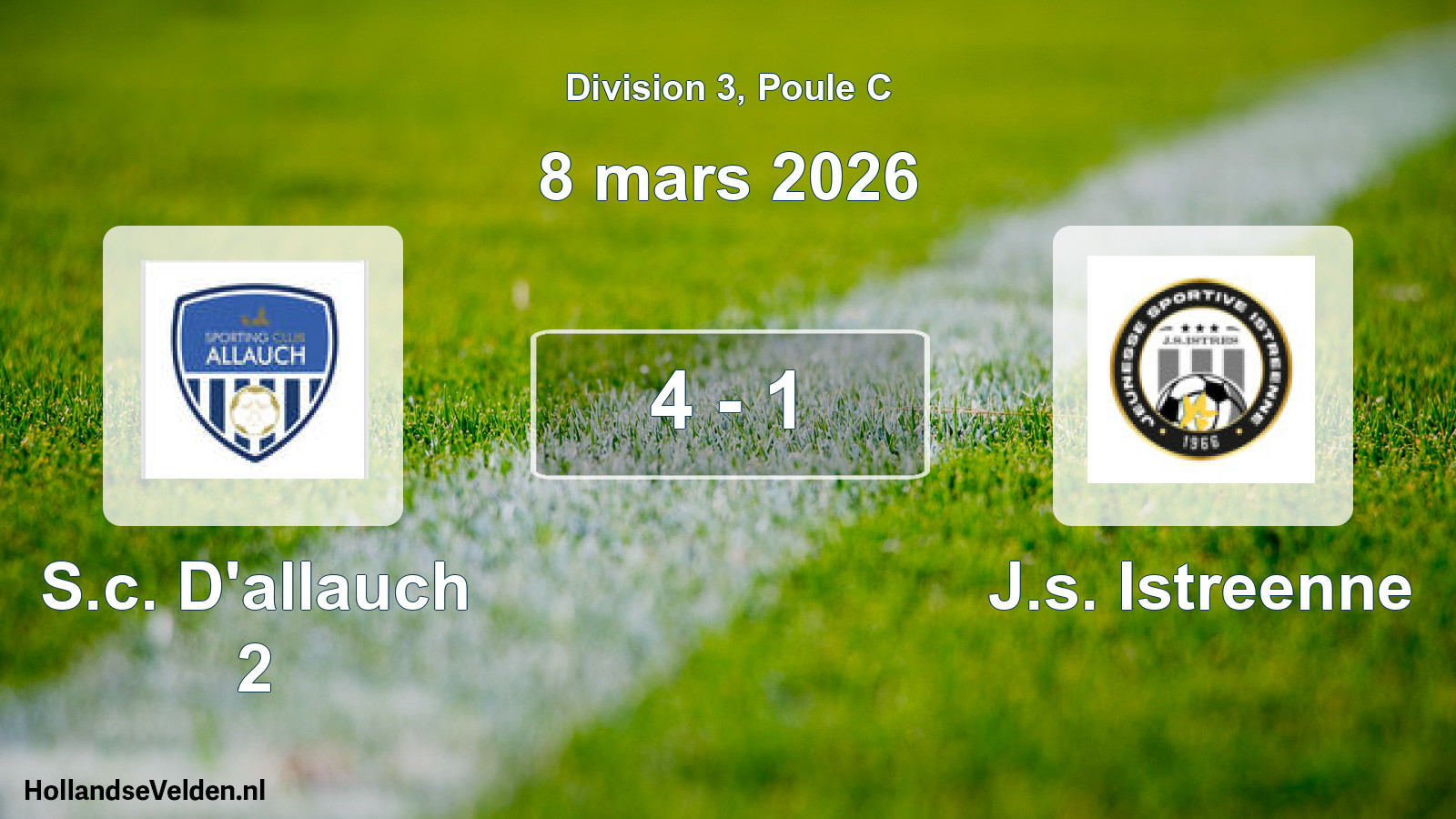 Match joué: S.c. D'allauch 2 - J.s. Istreenne 4 - 1 (8 mars 2026)