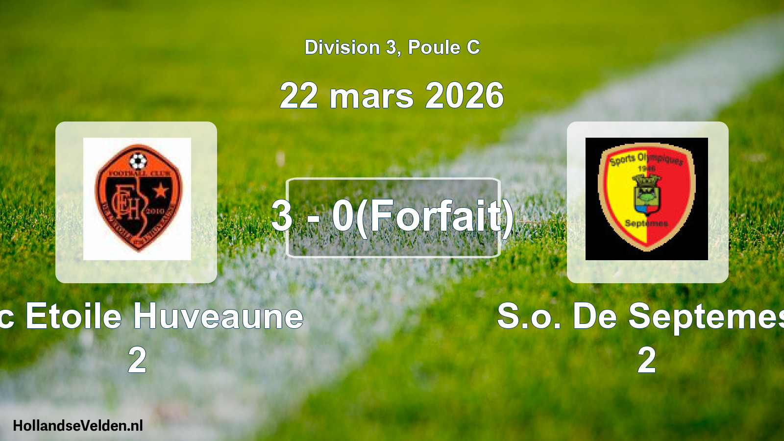 Total number of matches played: Fc Etoile Huveaune 2 - S.o. De Septemes 2 3 - 0(Forfait) (22 March 2026)