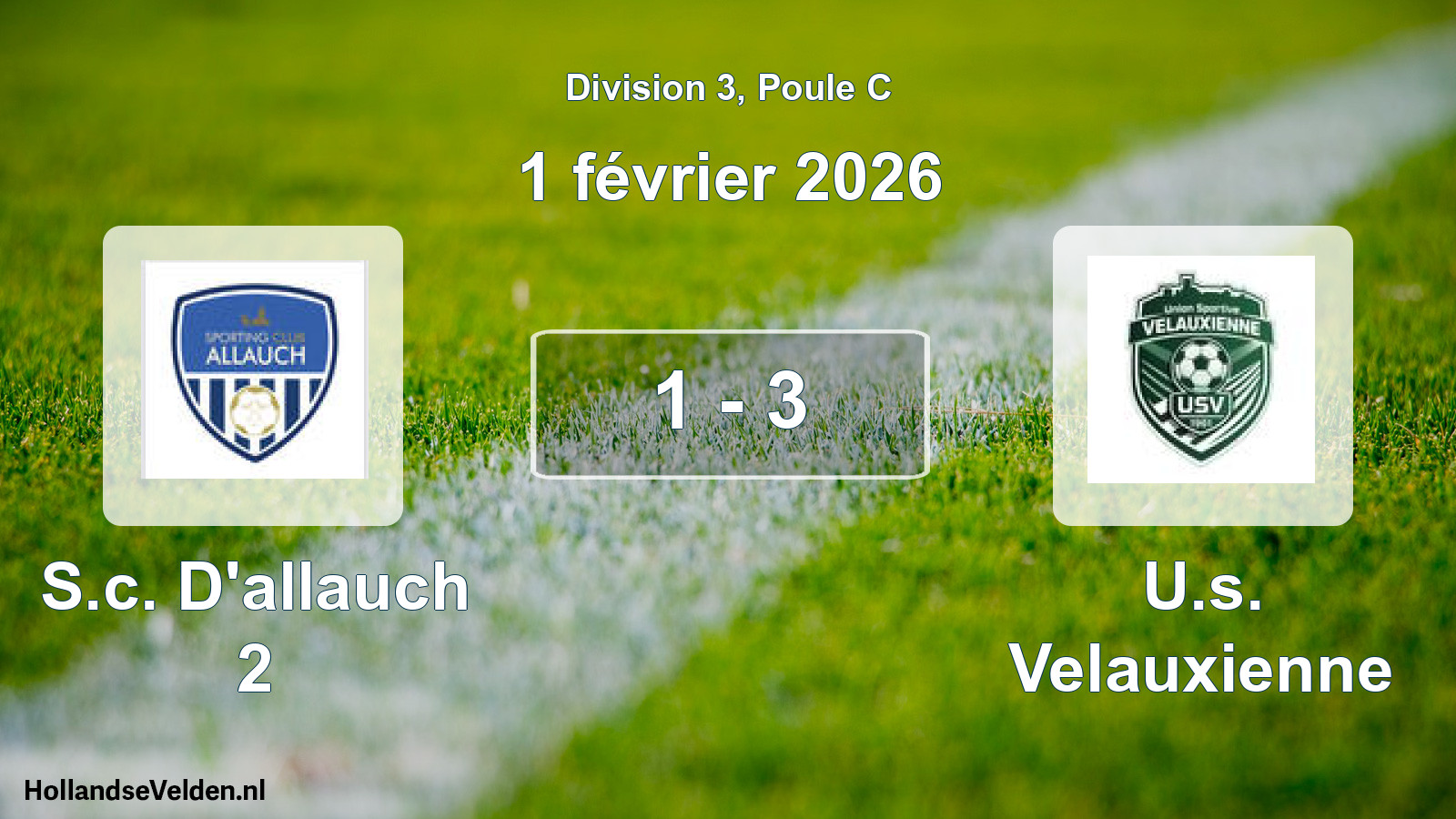 Match joué: S.c. D'allauch 2 - U.s. Velauxienne 1 - 3 (1 février 2026)