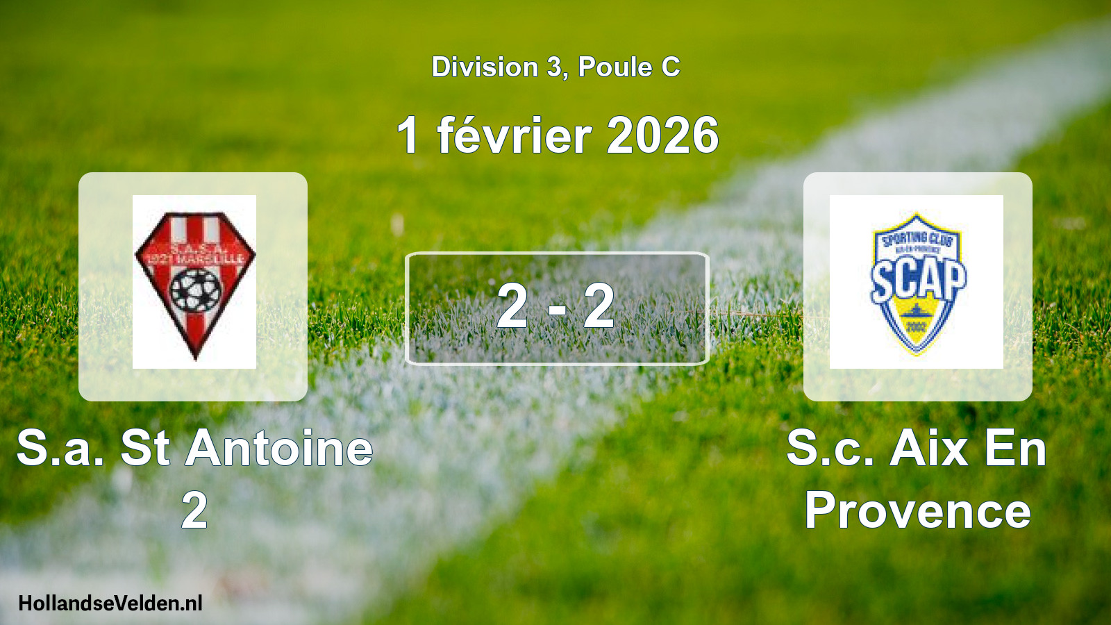Gespeelde wedstrijd: S.a. St Antoine 2 - S.c. Aix En Provence 2 - 2 (1 februari 2026)