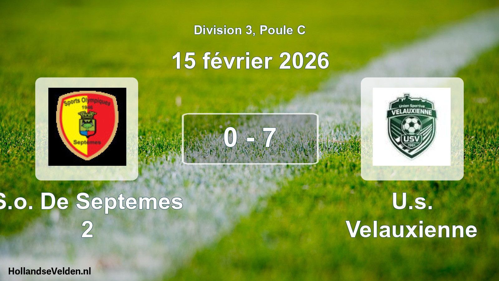 Total number of matches played: S.o. De Septemes 2 - U.s. Velauxienne 0 - 7 (15 February 2026)