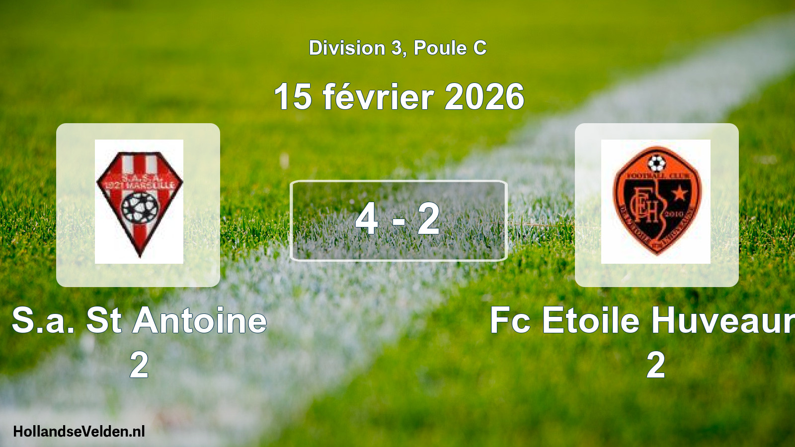 Total number of matches played: S.a. St Antoine 2 - Fc Etoile Huveaune 2 4 - 2 (15 February 2026)