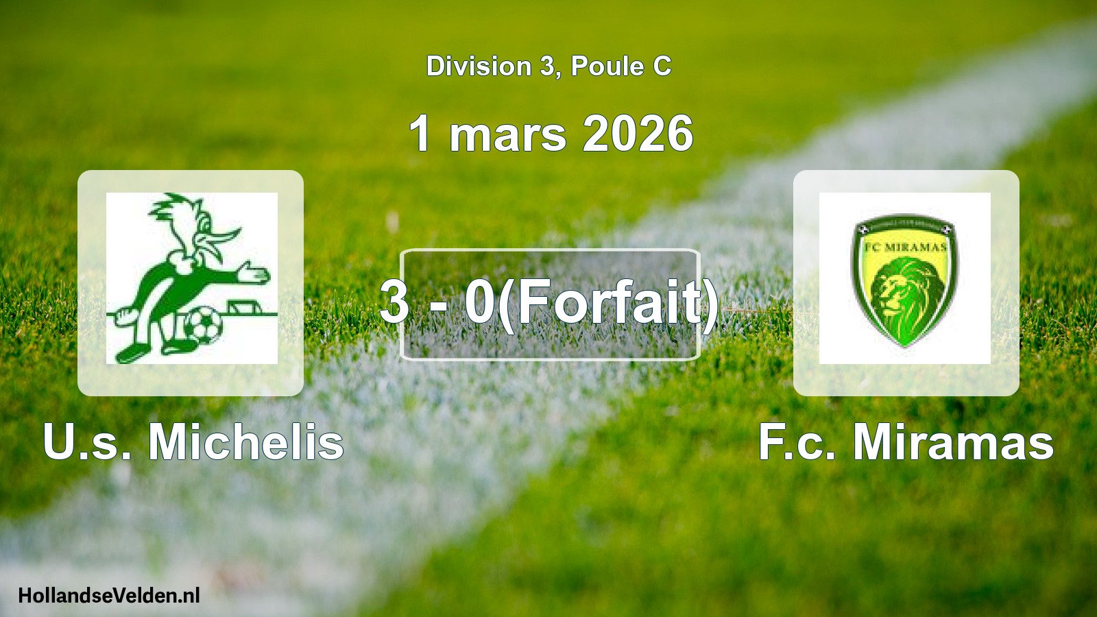 Match joué: U.s. Michelis - F.c. Miramas 3 - 0(Forfait) (1 mars 2026)