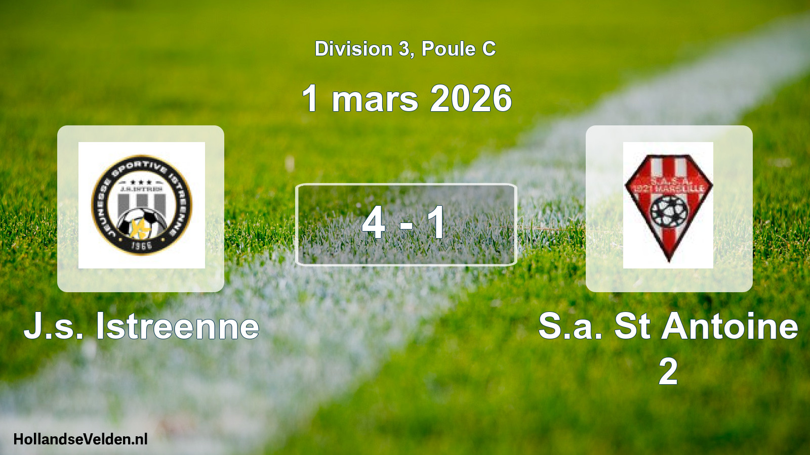 Match joué: J.s. Istreenne - S.a. St Antoine 2 4 - 1 (1 mars 2026)