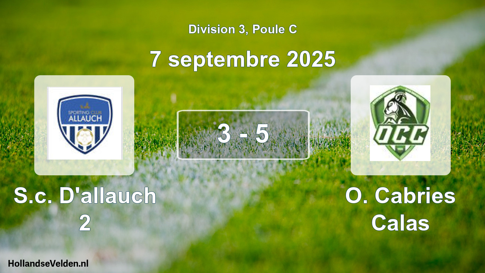 Match joué: S.c. D'allauch 2 - O. Cabries Calas 3 - 5 (7 septembre 2025)
