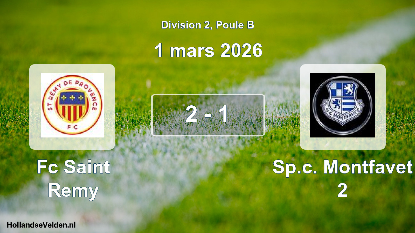 Match joué: Fc Saint Remy - Sp.c. Montfavet 2 2 - 1 (1 mars 2026)