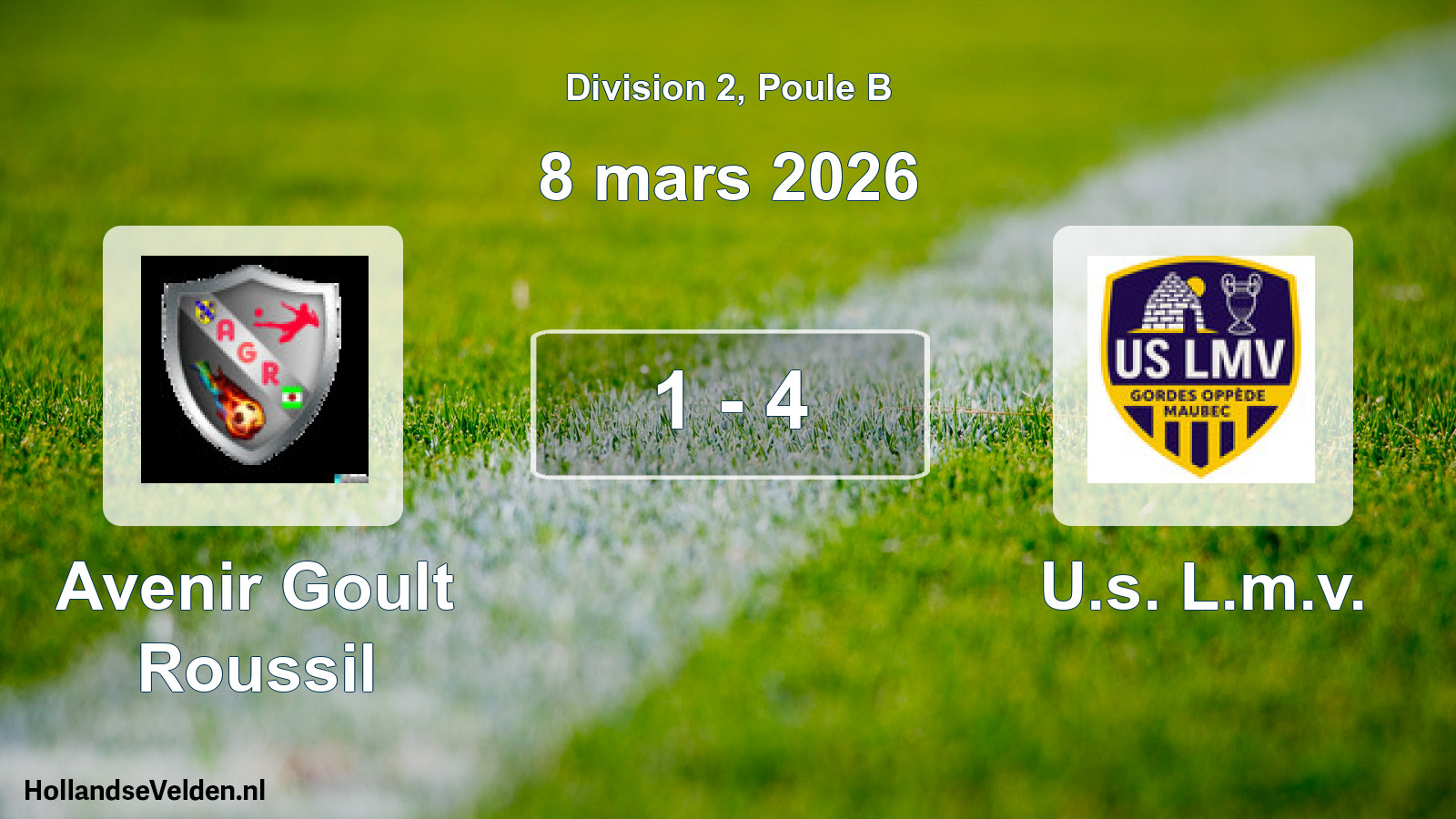 Match joué: Avenir Goult Roussil - U.s. L.m.v. 1 - 4 (8 mars 2026)