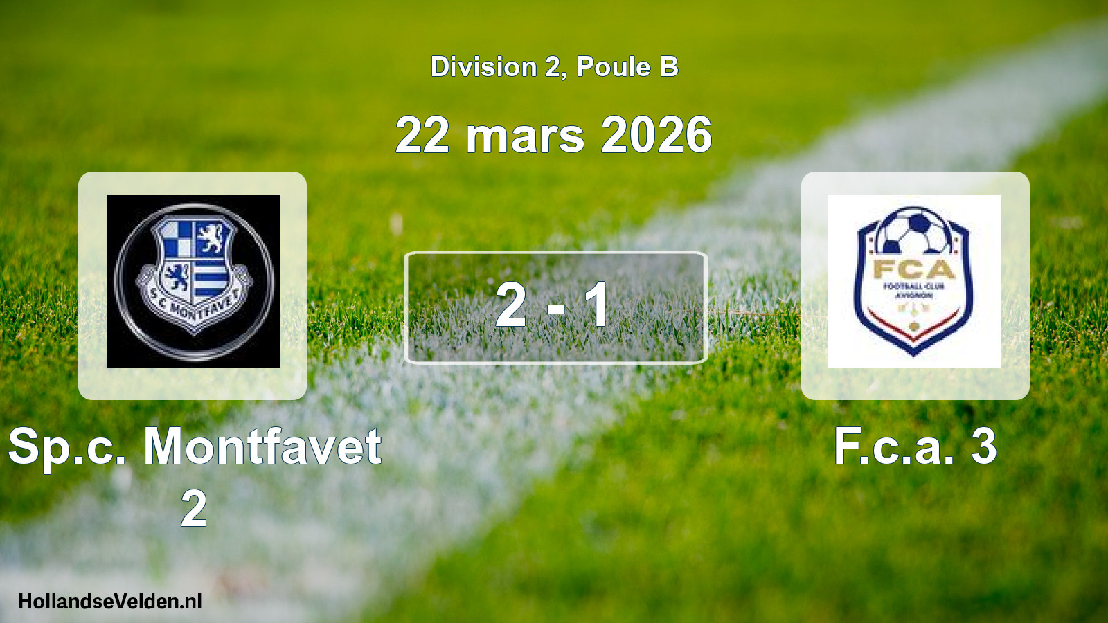 Match joué: Sp.c. Montfavet 2 - F.c.a. 3 2 - 1 (22 mars 2026)