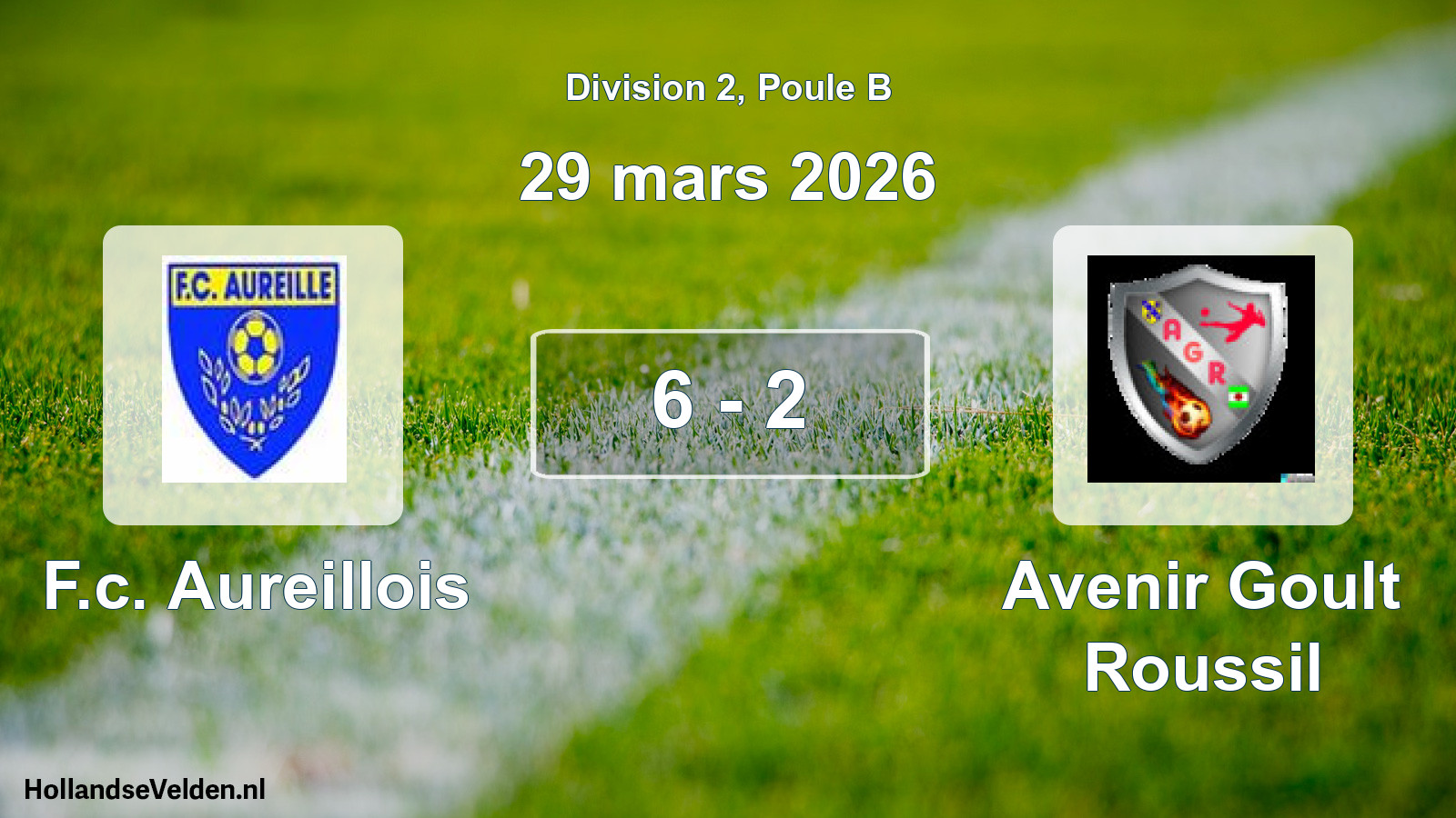 Match joué: F.c. Aureillois - Avenir Goult Roussil 6 - 2 (29 mars 2026)