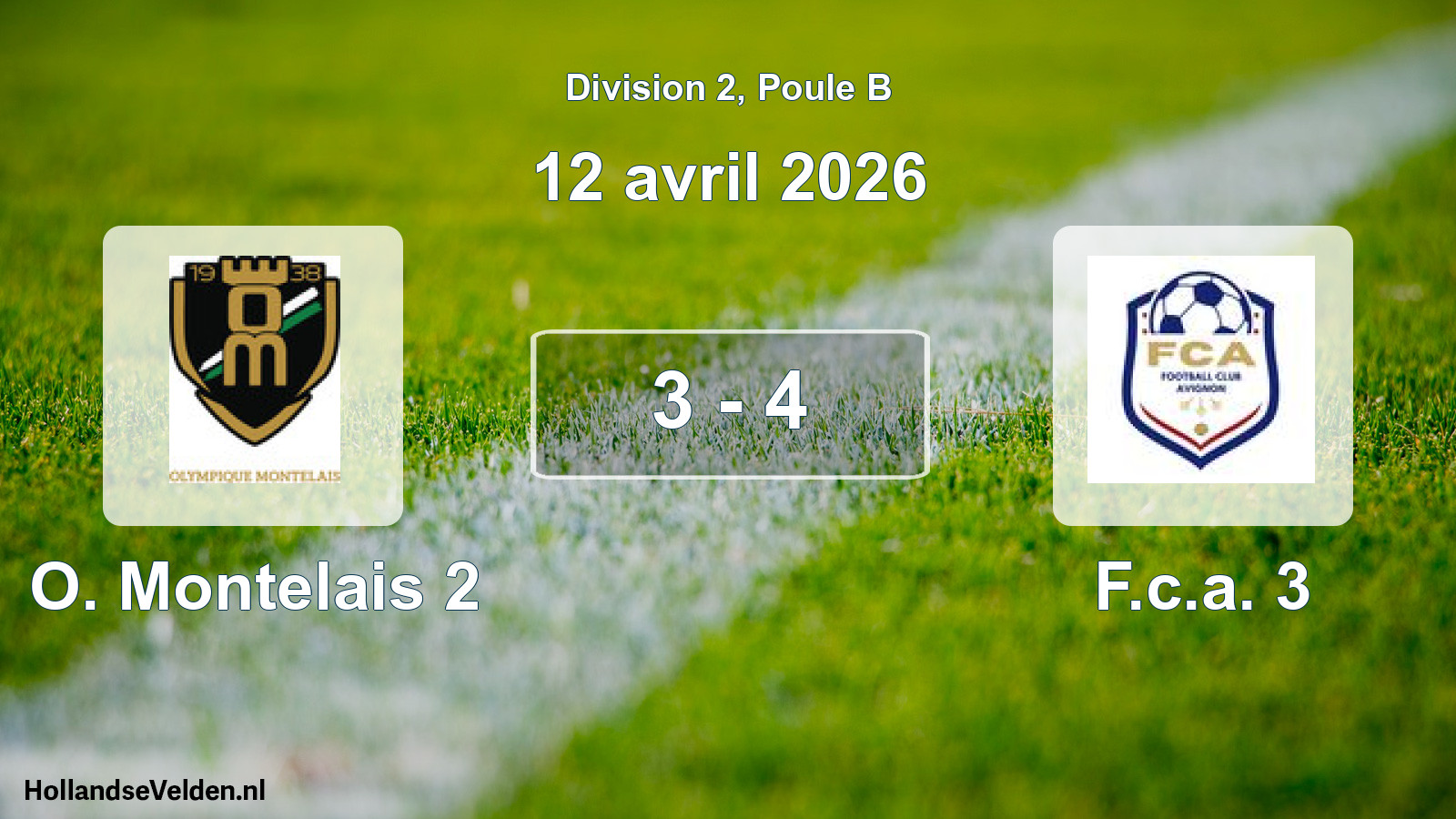Match joué: O. Montelais 2 - F.c.a. 3 3 - 4 (12 avril 2026)