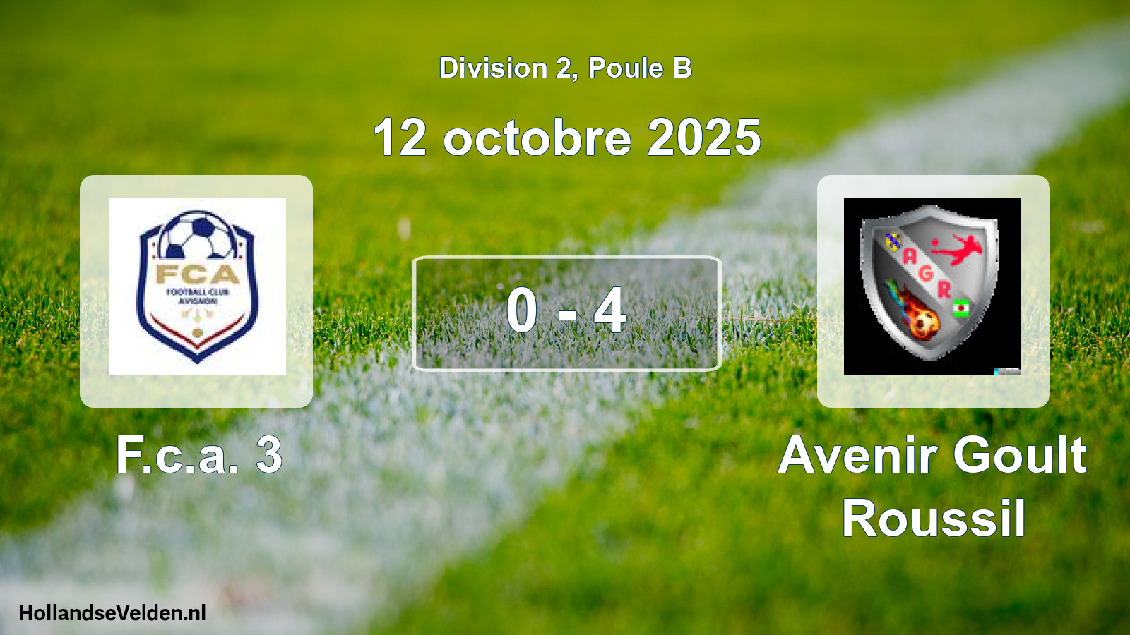 Gespeelde wedstrijd: F.c.a. 3 - Avenir Goult Roussil 0 - 4 (12 oktober 2025)
