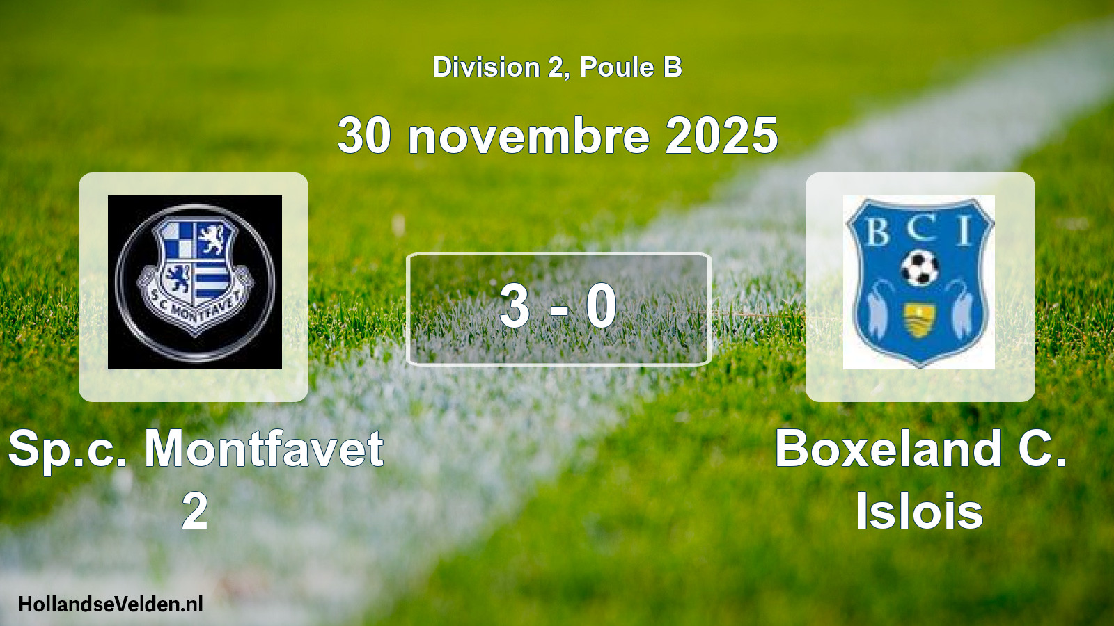 Match joué: Sp.c. Montfavet 2 - Boxeland C. Islois 3 - 0 (30 novembre 2025)