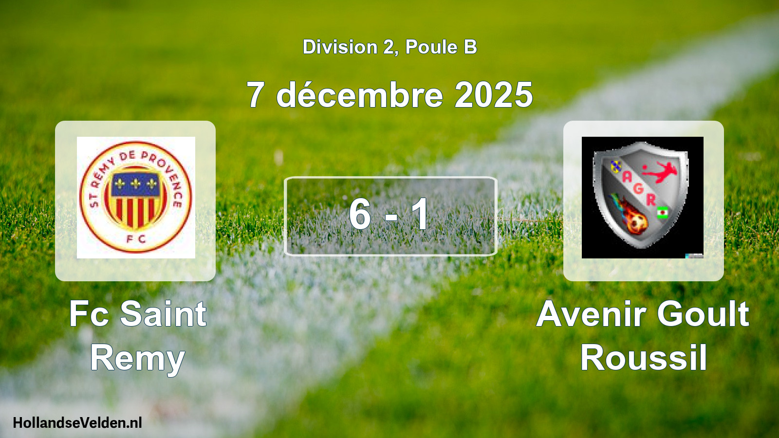 Match joué: Fc Saint Remy - Avenir Goult Roussil 6 - 1 (7 décembre 2025)