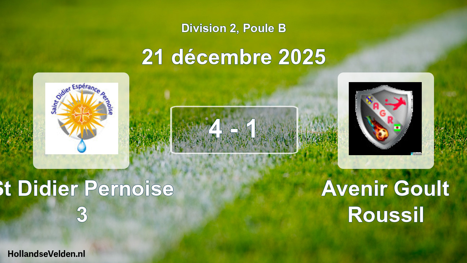 Match joué: St Didier Pernoise 3 - Avenir Goult Roussil 4 - 1 (21 décembre 2025)