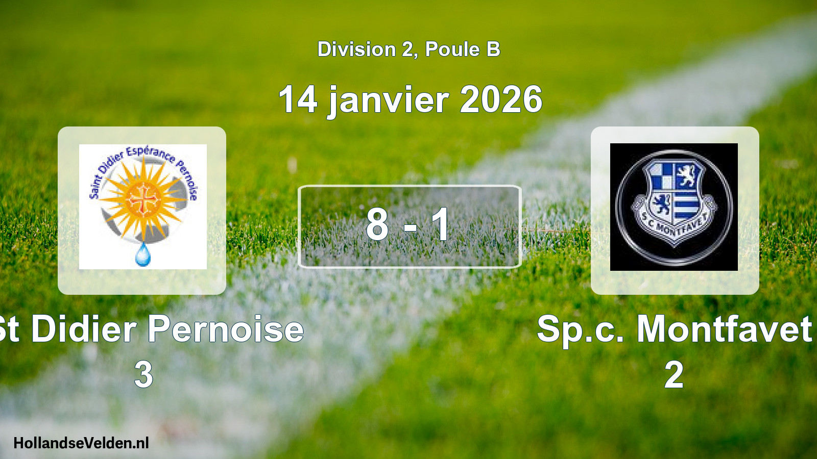 Match joué: St Didier Pernoise 3 - Sp.c. Montfavet 2 8 - 1 (14 janvier 2026)