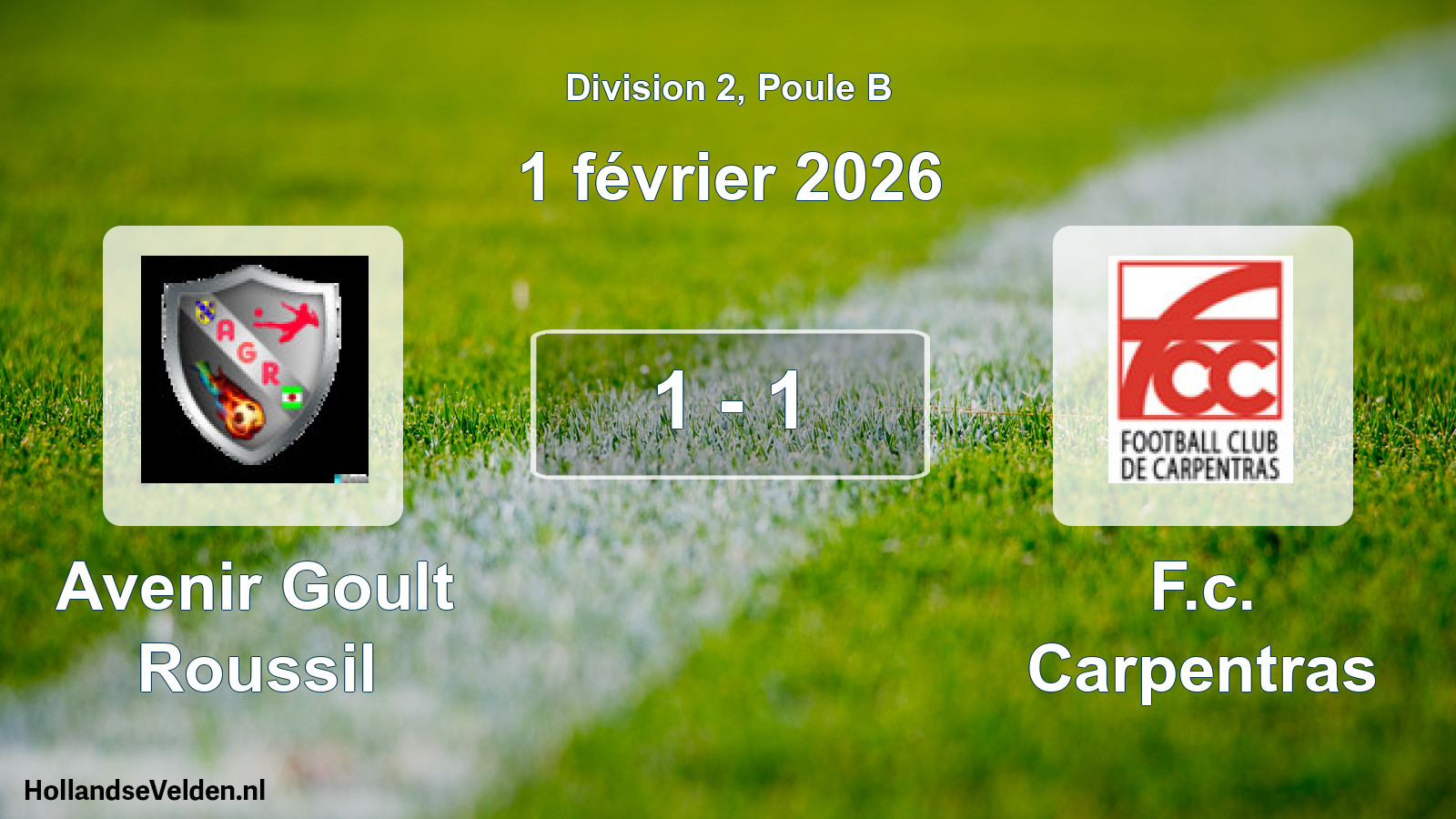Match joué: Avenir Goult Roussil - F.c. Carpentras 1 - 1 (1 février 2026)