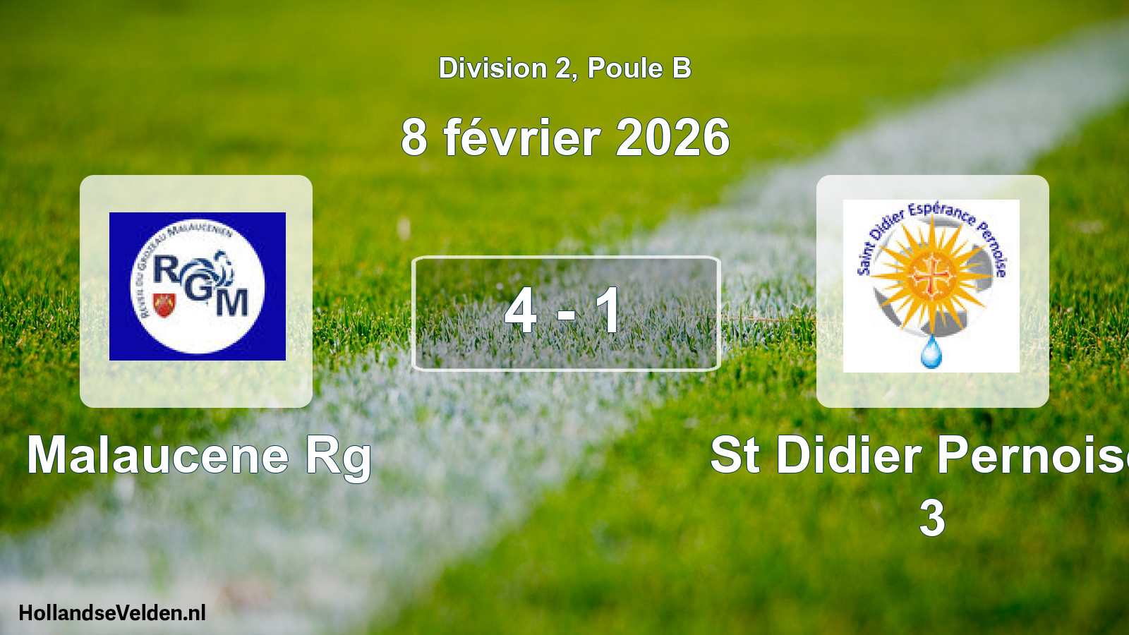 Total number of matches played: Malaucene Rg - St Didier Pernoise 3 4 - 1 (8 February 2026)