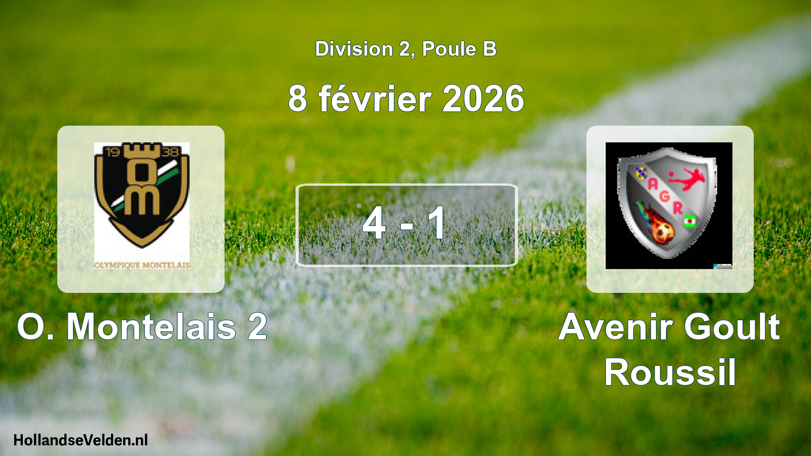 Match joué: O. Montelais 2 - Avenir Goult Roussil 4 - 1 (8 février 2026)