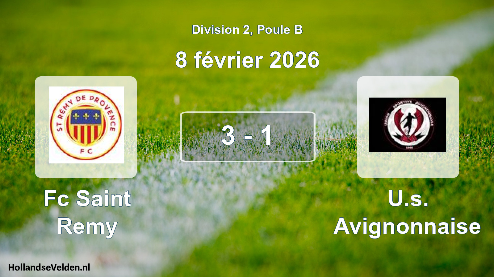 Total number of matches played: Fc Saint Remy - U.s. Avignonnaise 3 - 1 (8 February 2026)