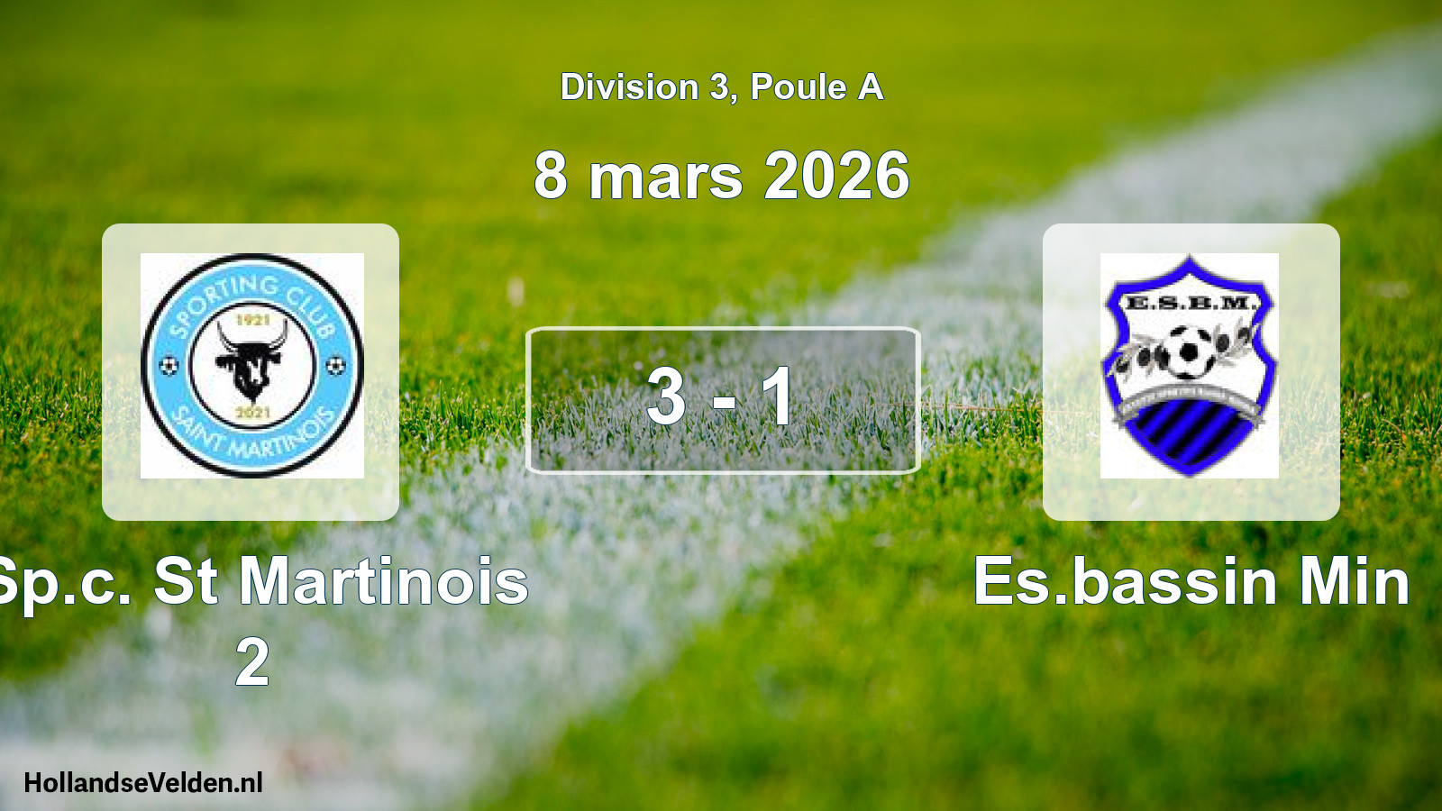 Match joué: Sp.c. St Martinois 2 - Es.bassin Min 3 - 1 (8 mars 2026)