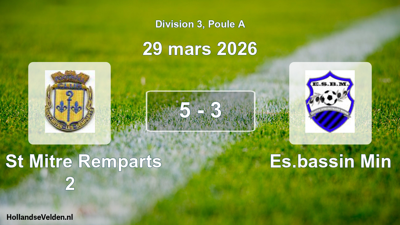 Total number of matches played: Fc St Mitre Remparts 2 - Es.bassin Min 5 - 3 (29 March 2026)