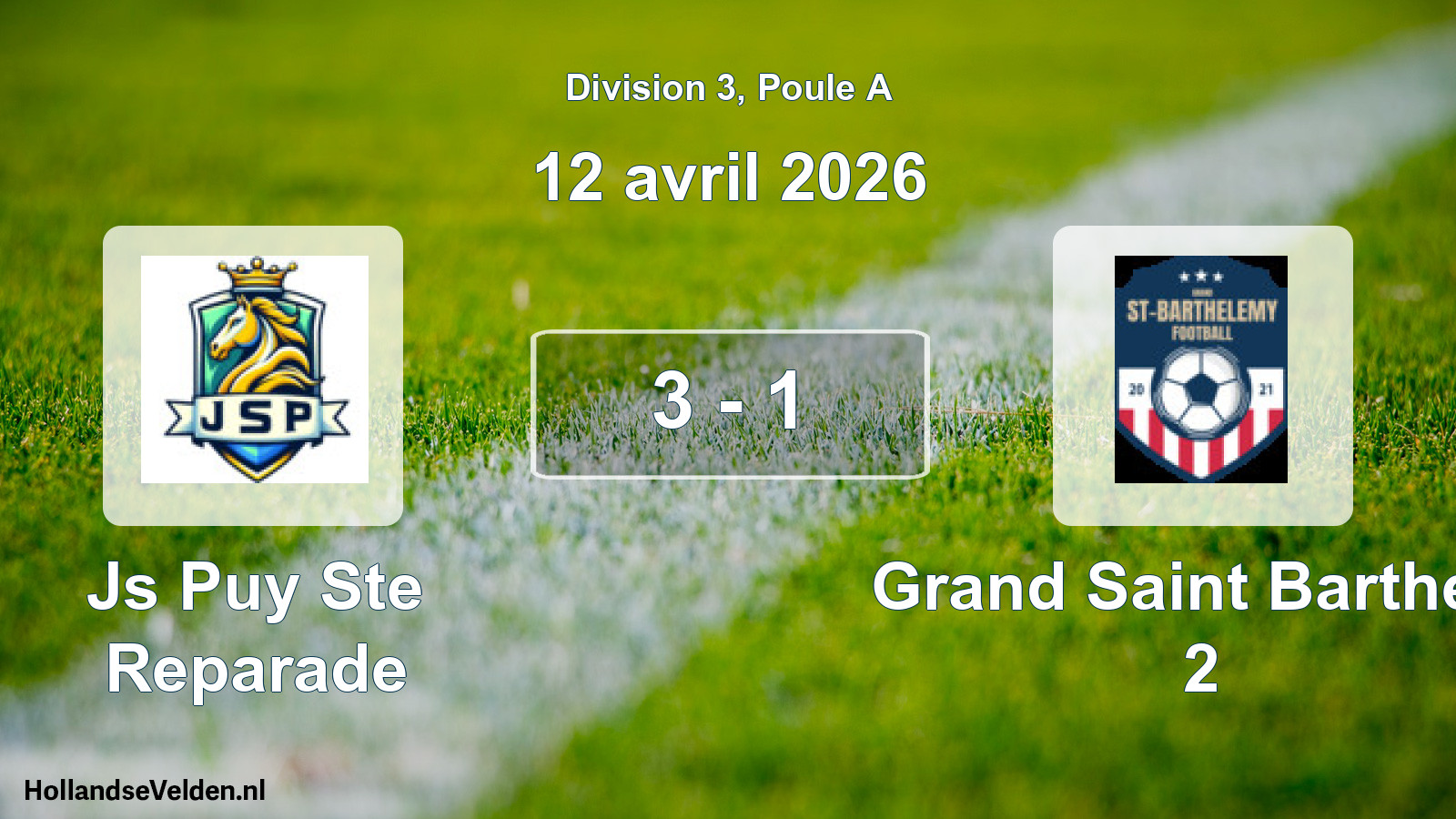 Total number of matches played: Js Puy Ste Reparade - Grand Saint Barthele 2 3 - 1 (12 April 2026)