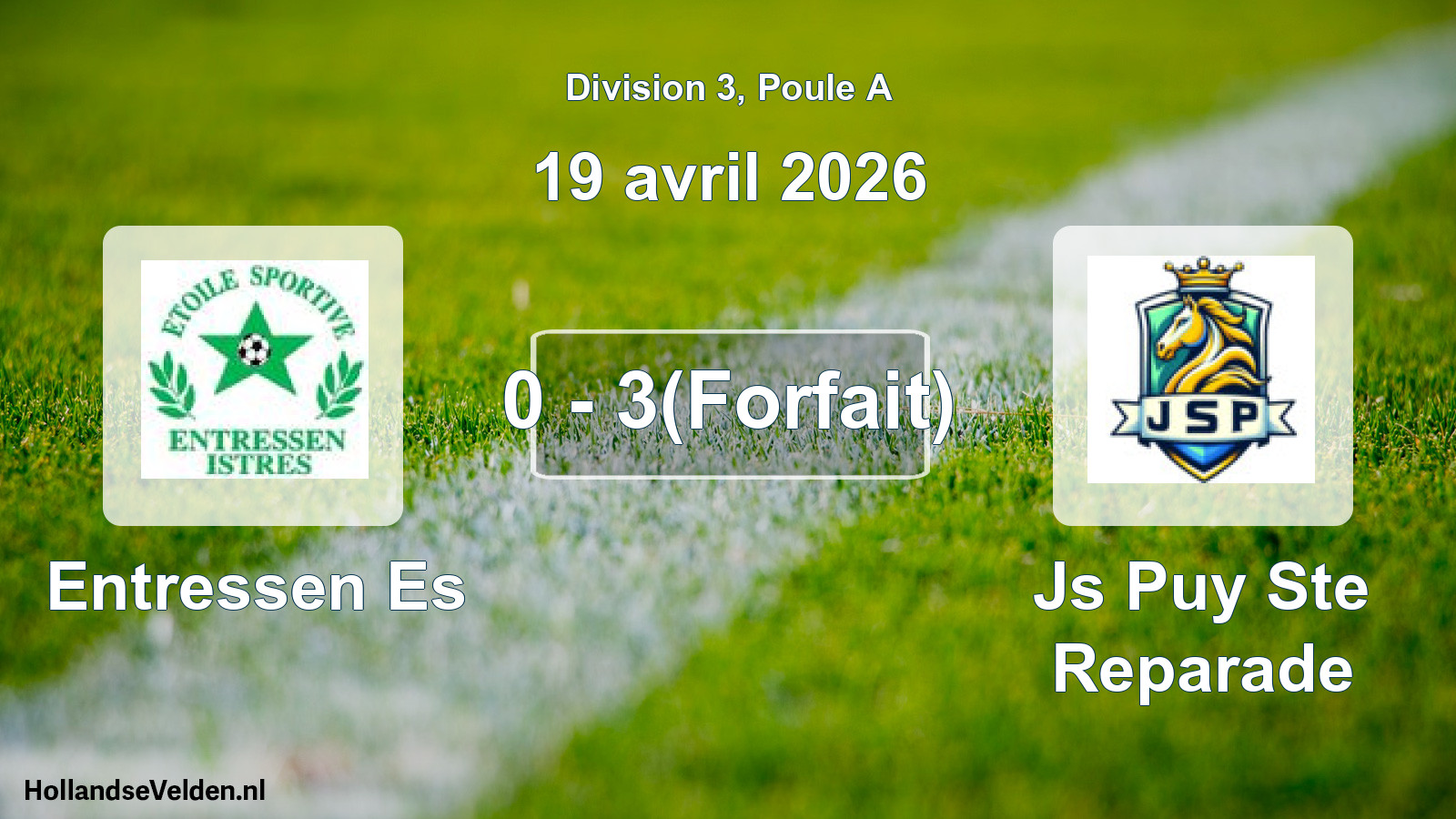 Match joué: Entressen Es - Js Puy Ste Reparade 0 - 3(Forfait) (19 avril 2026)