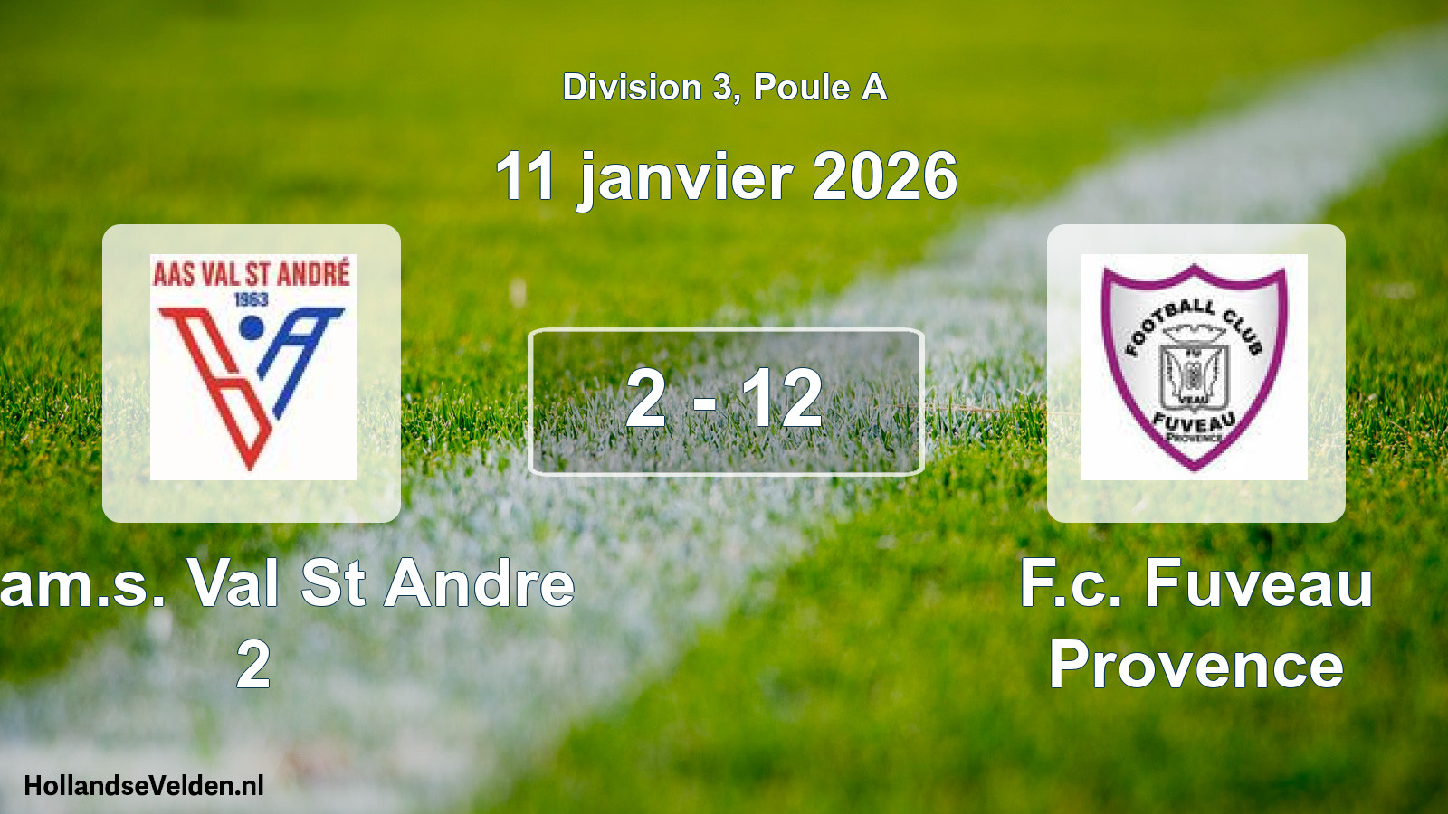 Match joué: A.am.s. Val St Andre 2 - F.c. Fuveau Provence 2 - 12 (11 janvier 2026)