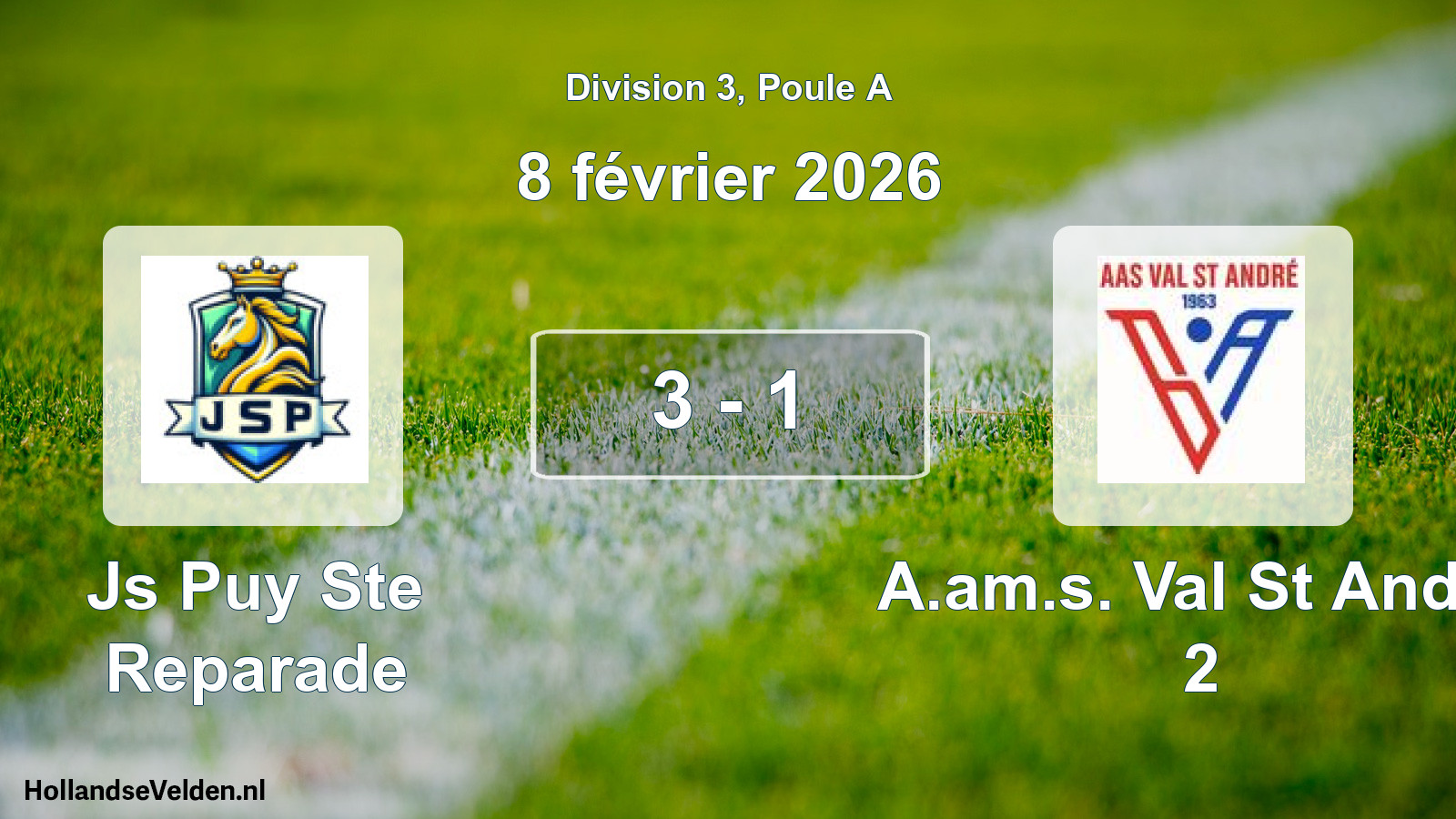 Match joué: Js Puy Ste Reparade - A.am.s. Val St Andre 2 3 - 1 (8 février 2026)