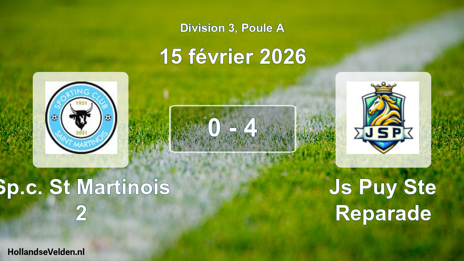 Total number of matches played: Sp.c. St Martinois 2 - Js Puy Ste Reparade 0 - 4 (15 February 2026)