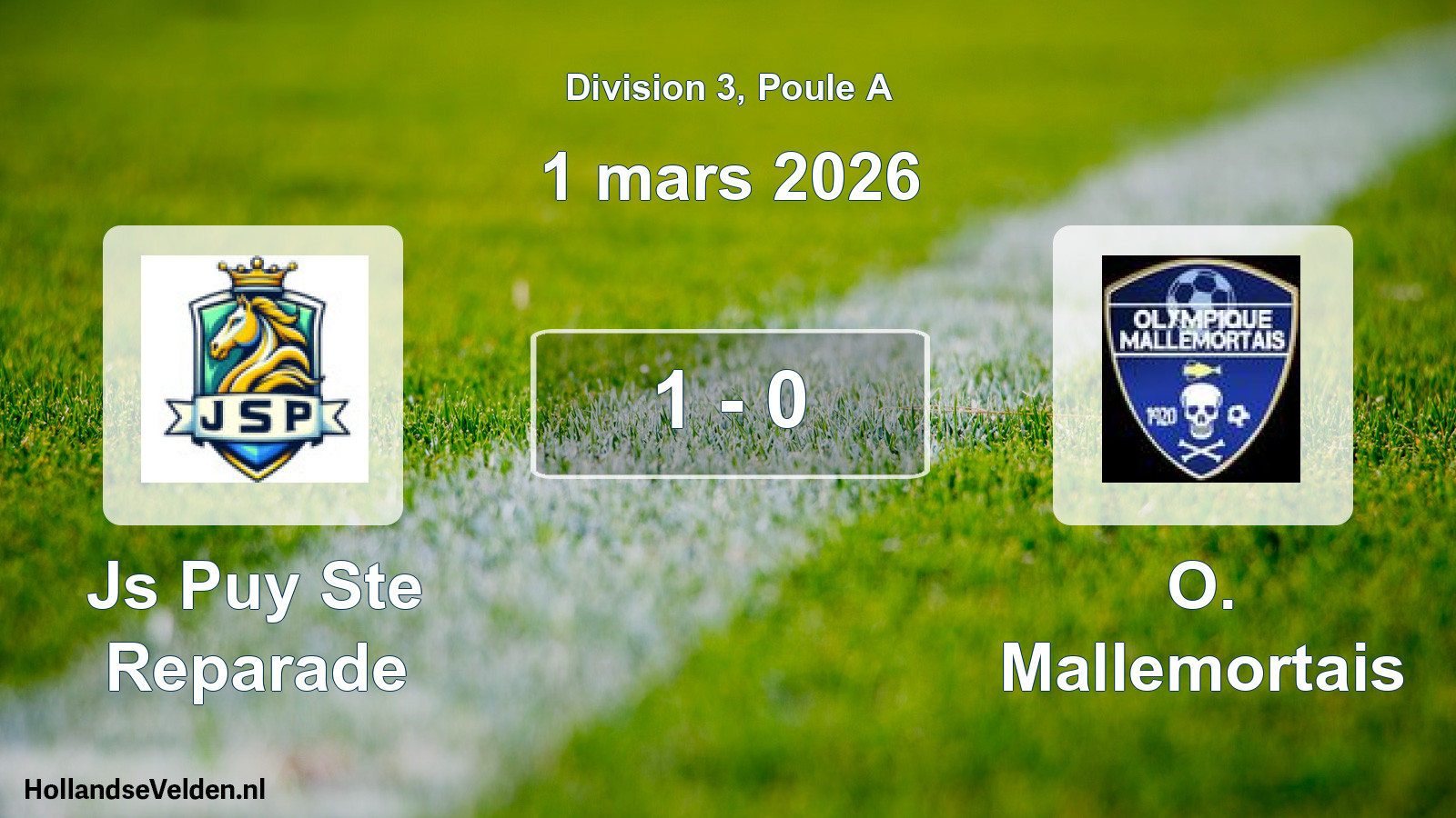 Match joué: Js Puy Ste Reparade - O. Mallemortais 1 - 0 (1 mars 2026)