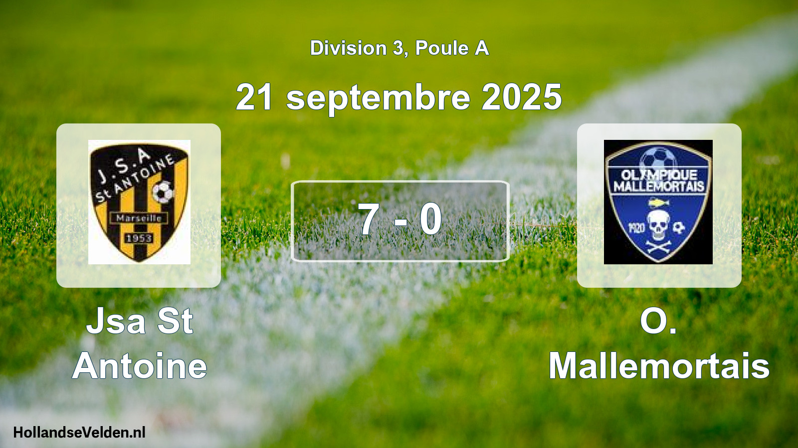 Total number of matches played: Jsa St Antoine - O. Mallemortais 7 - 0 (21 September 2025)