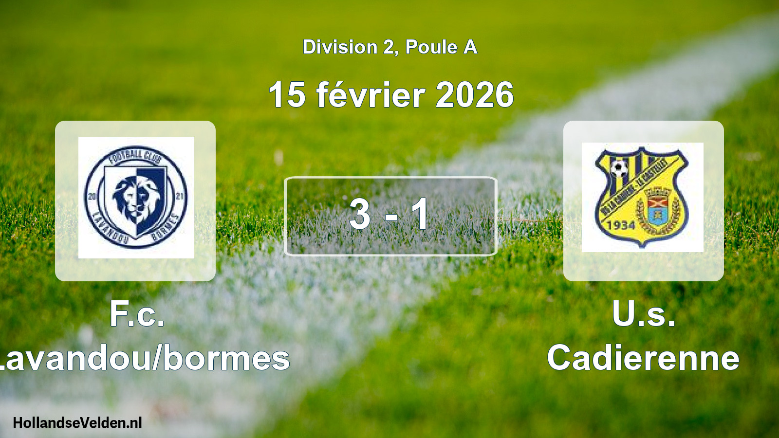 Match joué: F.c. Lavandou/bormes - U.s. Cadierenne 3 - 1 (15 février 2026)