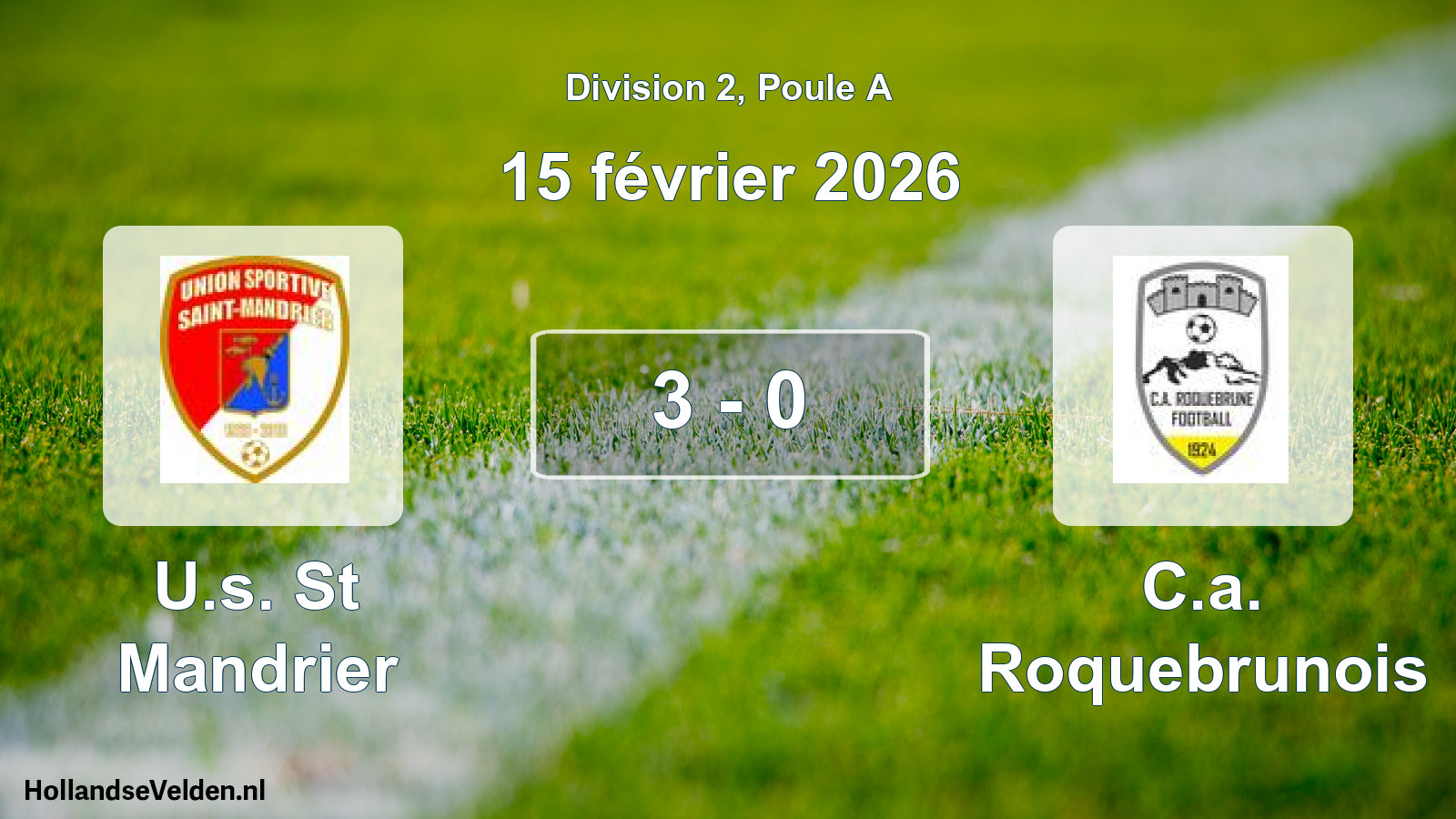 Match joué: U.s. St Mandrier - C.a. Roquebrunois 3 - 0 (15 février 2026)