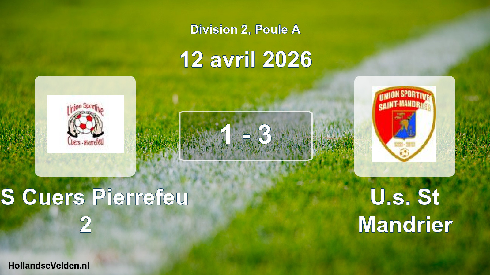 Match joué: US Cuers Pierrefeu 2 - U.s. St Mandrier 1 - 3 (12 avril 2026)