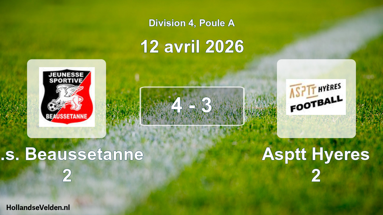 Total number of matches played: J.s. Beaussetanne 2 - Asptt Hyeres 2 4 - 3 (12 April 2026)