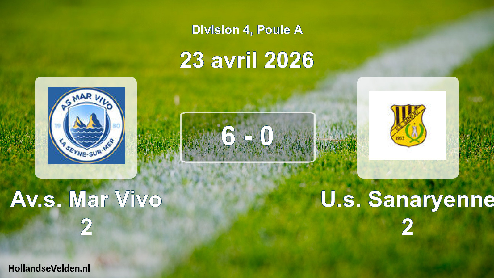 Total number of matches played: Av.s. Mar Vivo 2 - U.s. Sanaryenne 2 6 - 0 (23 April 2026)