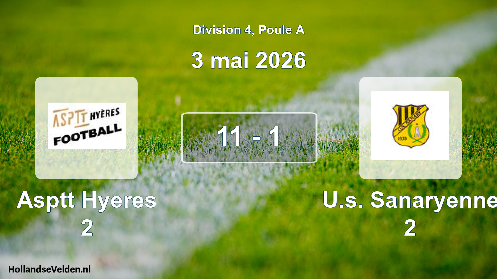 Match joué: Asptt Hyeres 2 - U.s. Sanaryenne 2 11 - 1 (3 mai 2026)