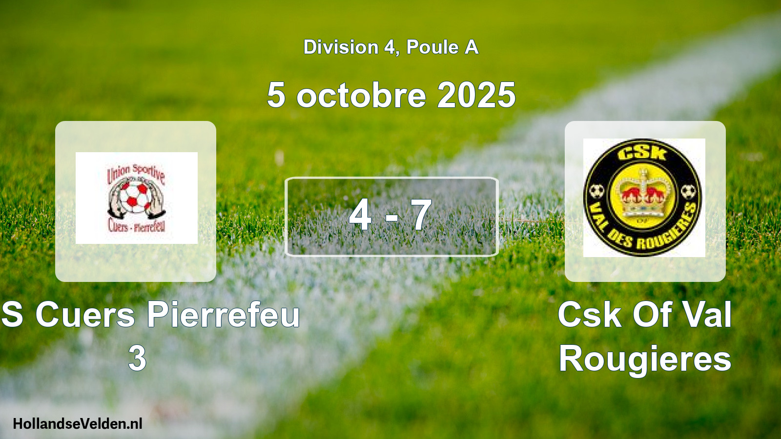 Total number of matches played: US Cuers Pierrefeu 3 - Csk Of Val Rougieres 4 - 7 (5 October 2025)