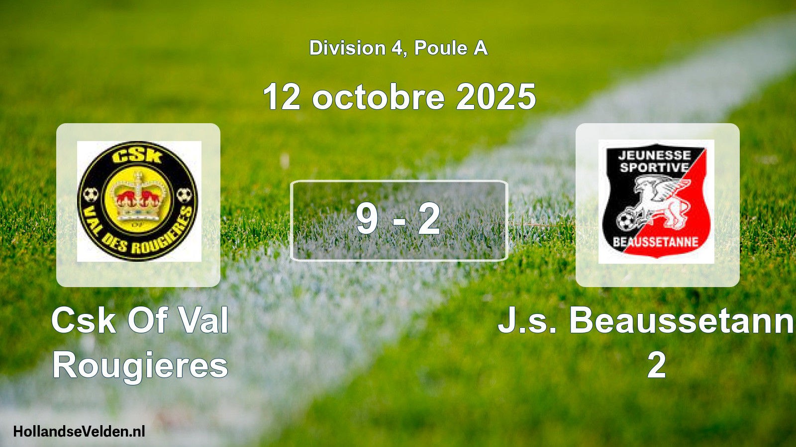 Match joué: Csk Of Val Rougieres - J.s. Beaussetanne 2 9 - 2 (12 octobre 2025)