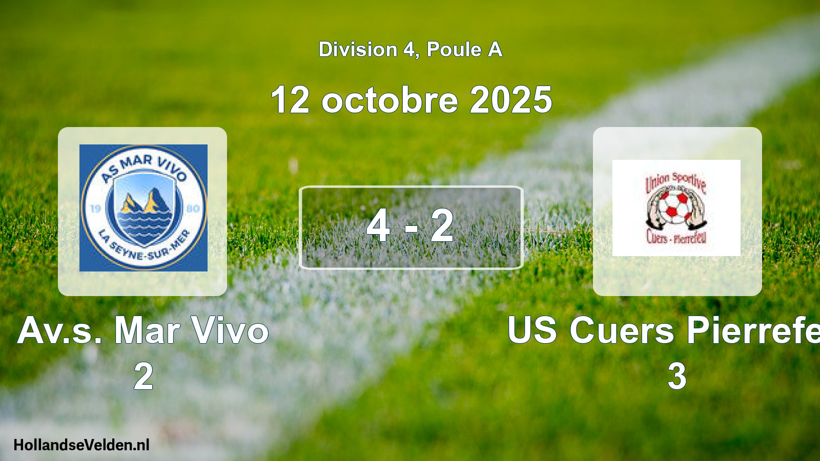 Match joué: Av.s. Mar Vivo 2 - US Cuers Pierrefeu 3 4 - 2 (12 octobre 2025)
