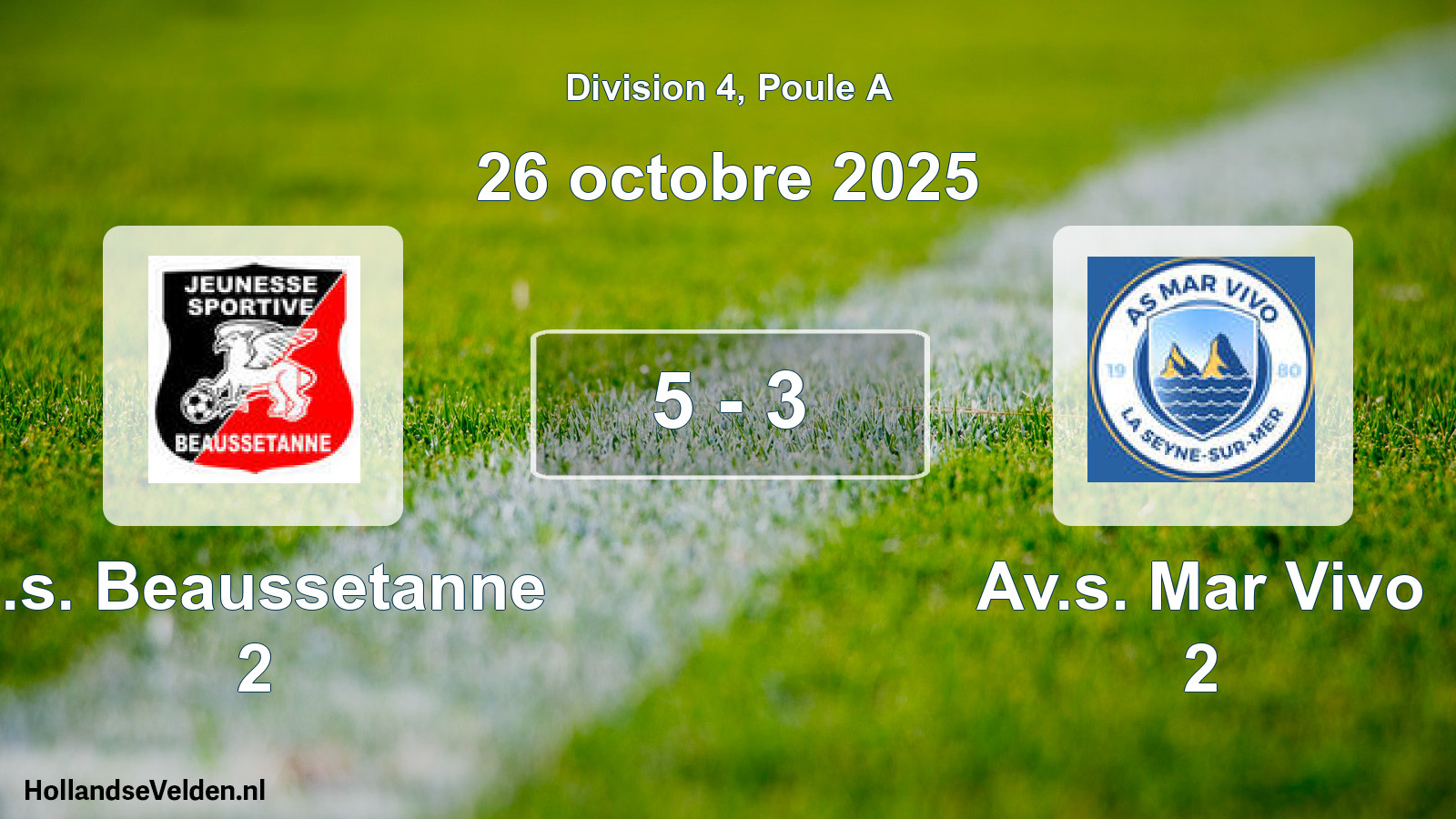 Match joué: J.s. Beaussetanne 2 - Av.s. Mar Vivo 2 5 - 3 (26 octobre 2025)