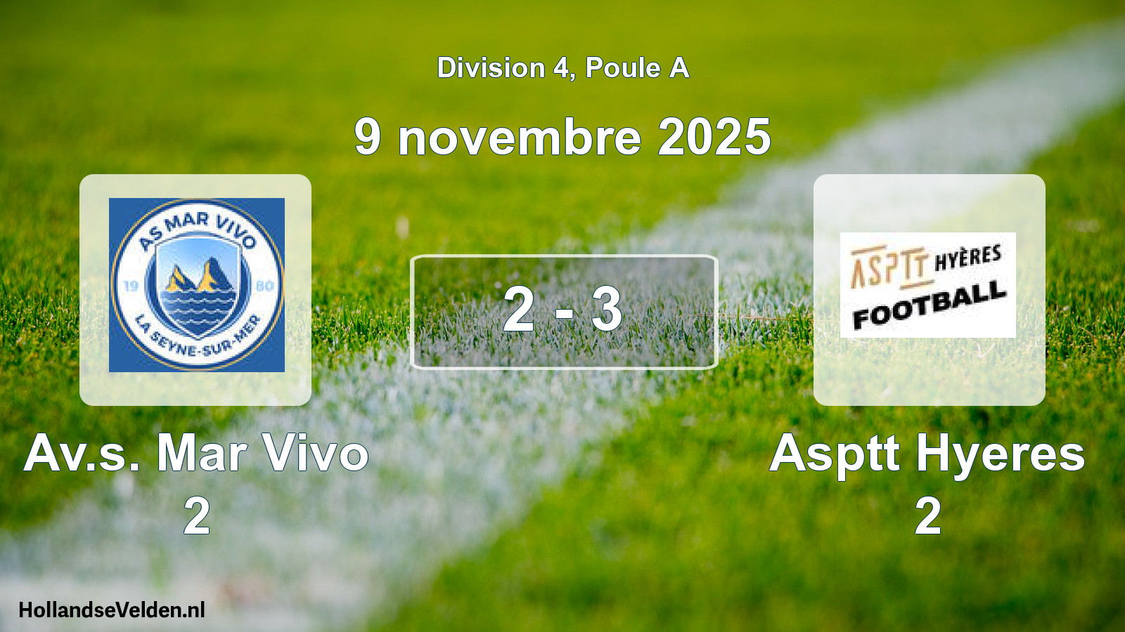 Match joué: Av.s. Mar Vivo 2 - Asptt Hyeres 2 2 - 3 (9 novembre 2025)
