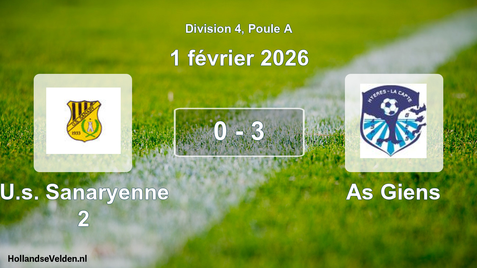 Match joué: U.s. Sanaryenne 2 - As Giens 0 - 3 (1 février 2026)