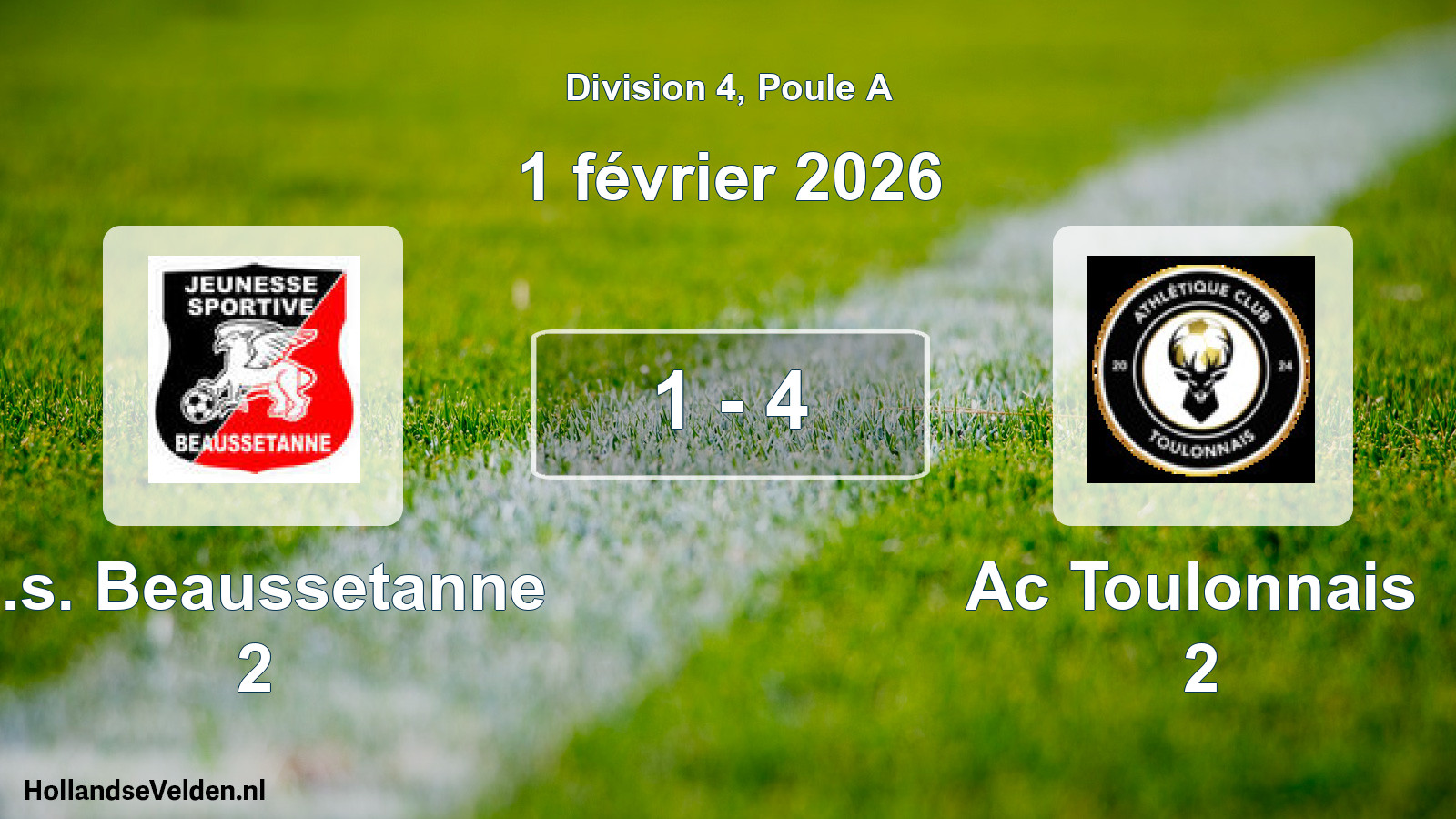 Match joué: J.s. Beaussetanne 2 - Ac Toulonnais 2 1 - 4 (1 février 2026)