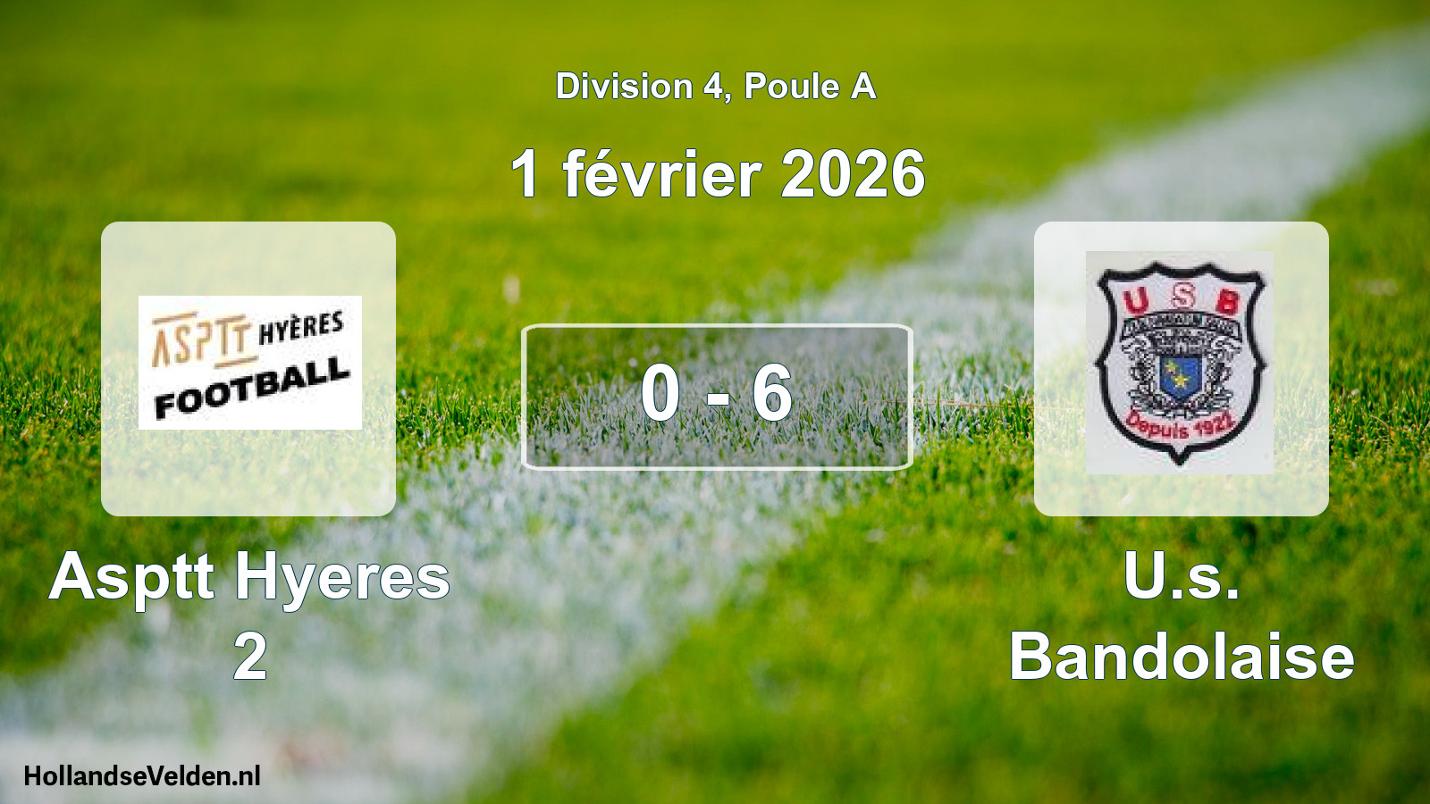 Match joué: Asptt Hyeres 2 - U.s. Bandolaise 0 - 6 (1 février 2026)