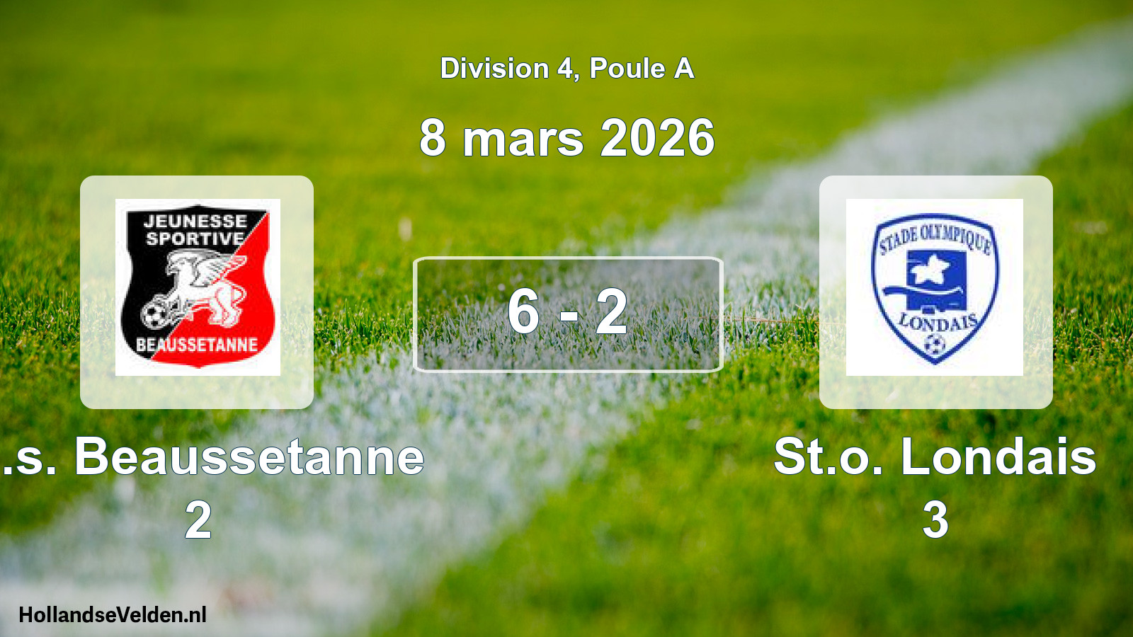 Total number of matches played: J.s. Beaussetanne 2 - St.o. Londais 3 6 - 2 (8 March 2026)