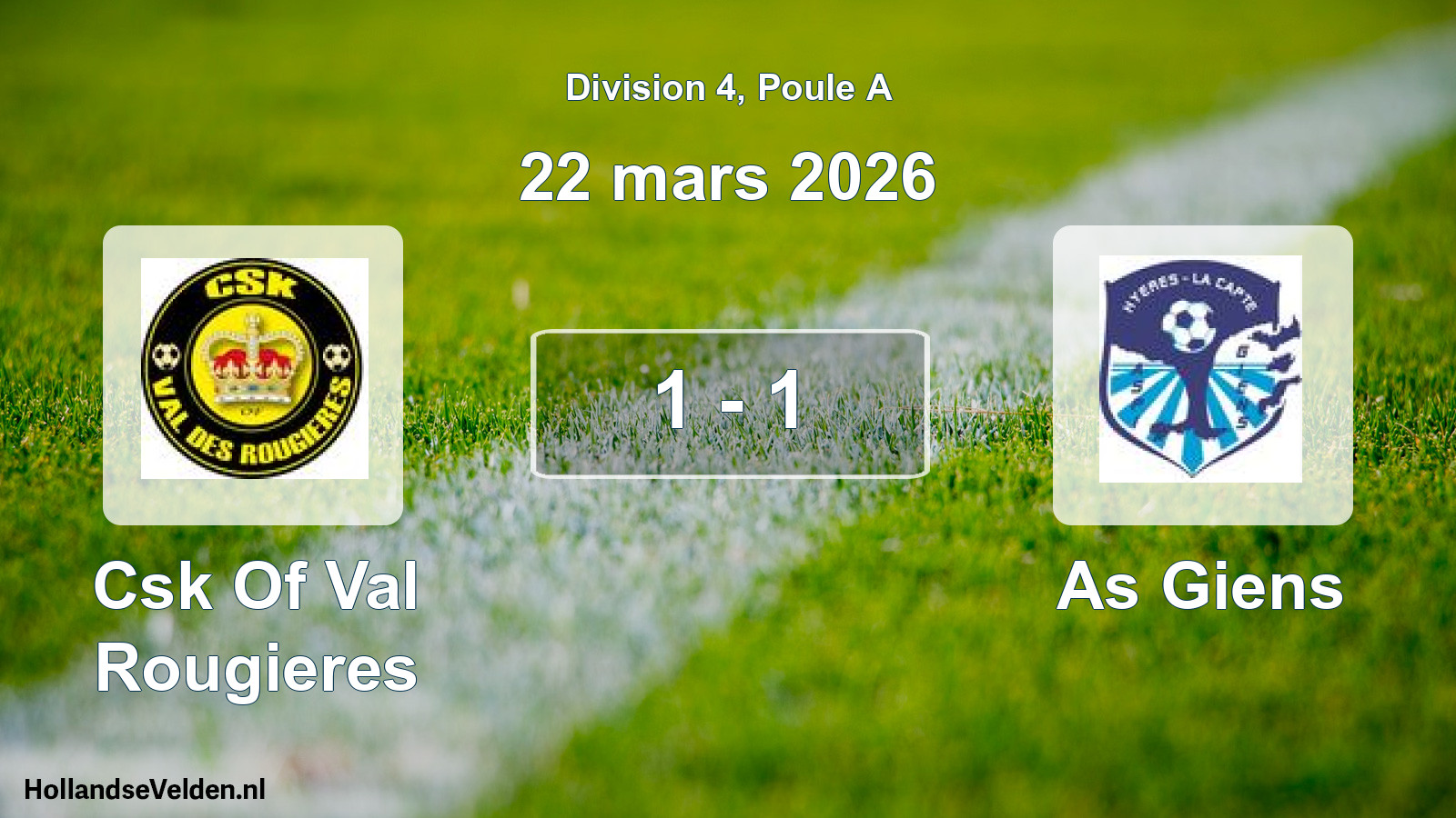 Match joué: Csk Of Val Rougieres - As Giens 1 - 1 (22 mars 2026)